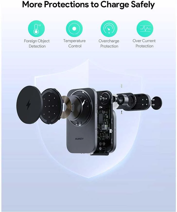 Magnetinis belaidis įkroviklis 3 viename MagFusion Aukey LC-MC312, 15 W Qi2 (pilka)