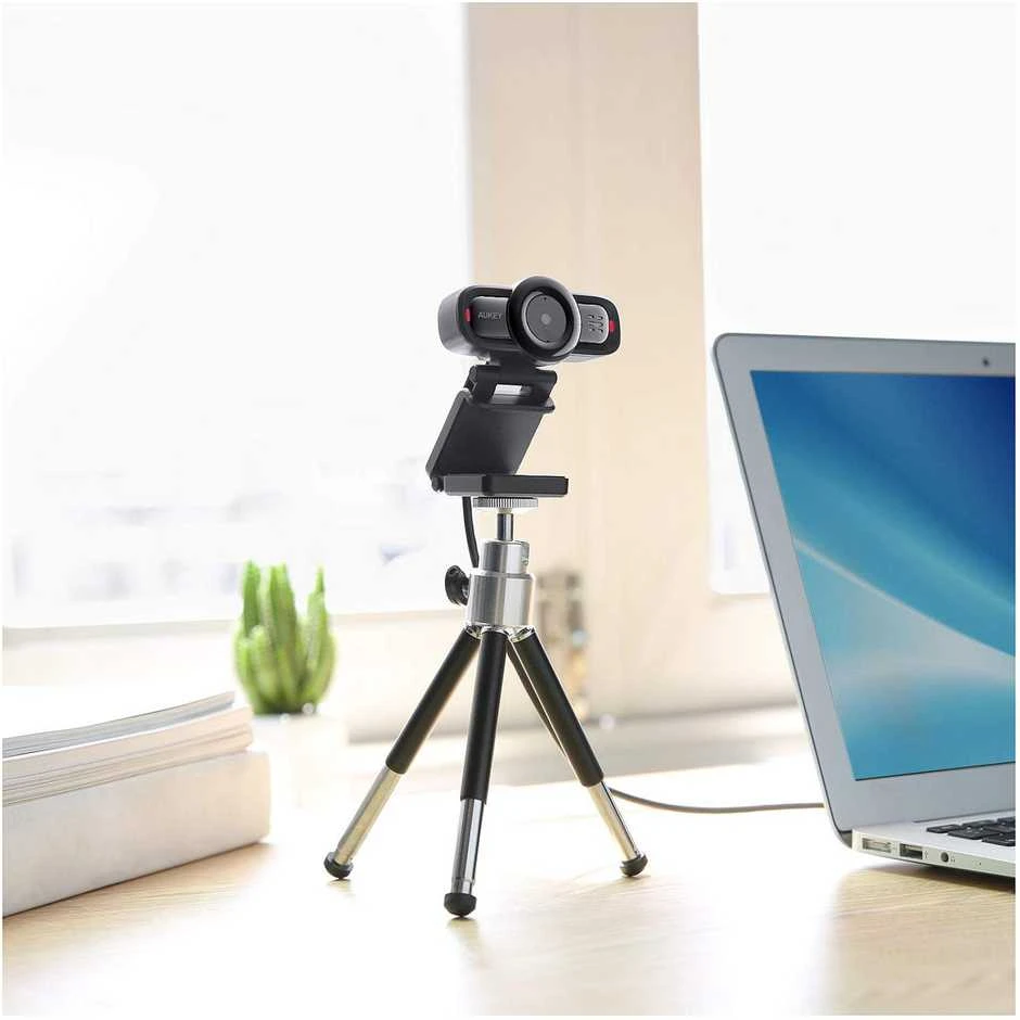 „Aukey PC-LM3 Stream“ serijos automatinio fokusavimo „Full HD“ internetinė kamera su 1/3 colio CMOS jutikliu, juodos spalvos