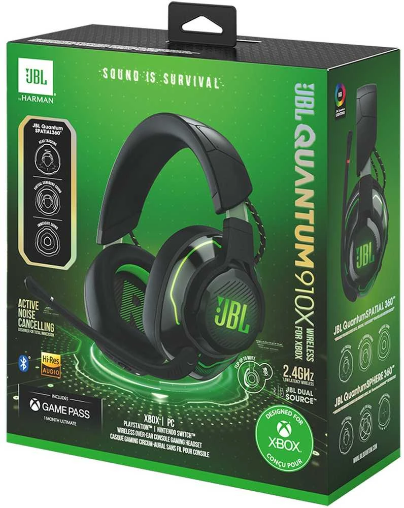 JBL Quantum 910X belaidės žaidimų ausinės, skirtos Xbox, Juodai žalios spalvos
