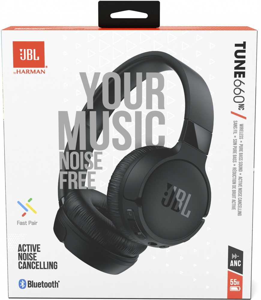 Belaidės ant ausų uždedamos triukšmą slopinančios ausinės JBL Tune 660NC, Juodos