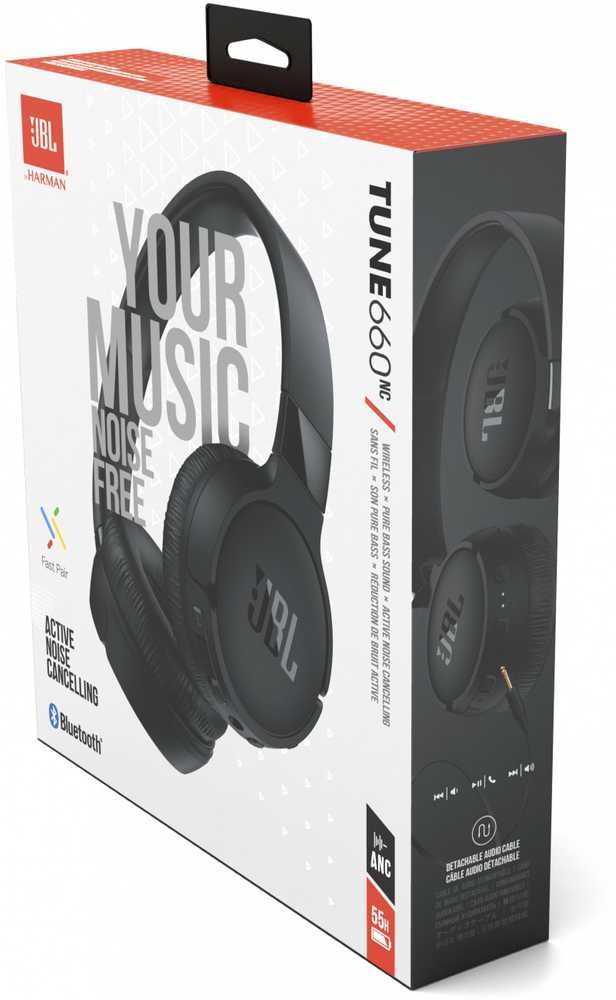 Belaidės ant ausų uždedamos triukšmą slopinančios ausinės JBL Tune 660NC, Juodos