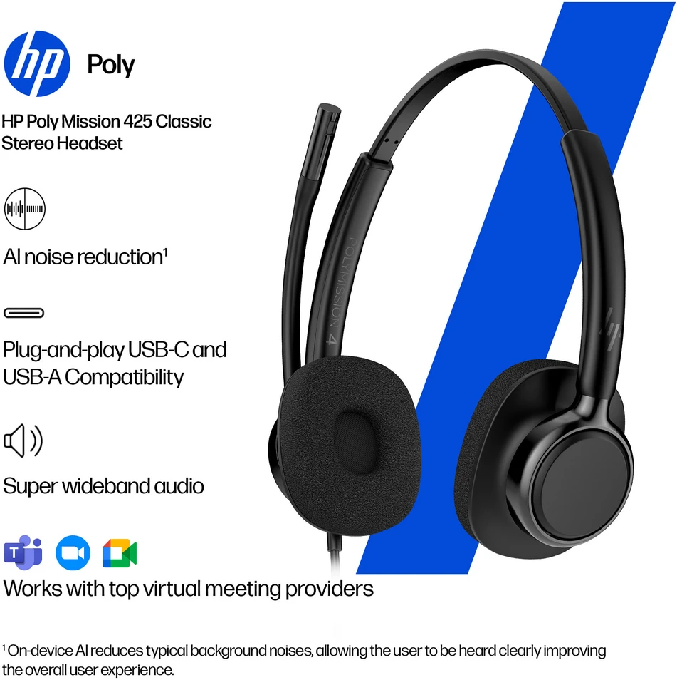 Hewlett Packard (HP) HP Poly Mission 425 Stereo USB Ausinės su laidu