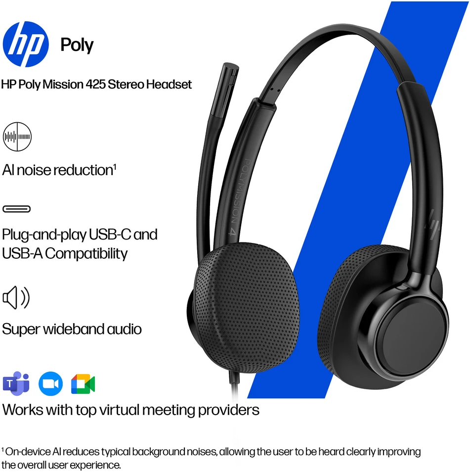 Hewlett Packard (HP) HP Poly Mission 425 Stereo USB Ausinės su laidu