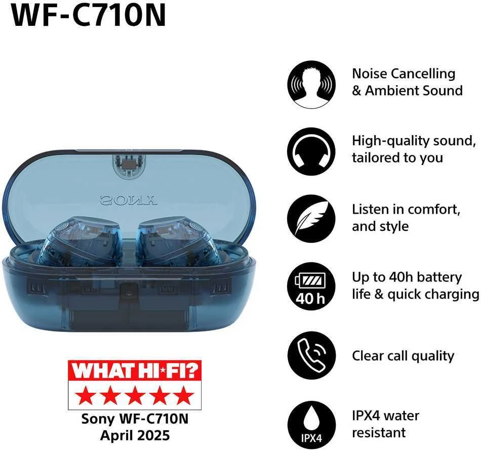 Ausinės Sony WF-C710N, Permatomos mėlynos