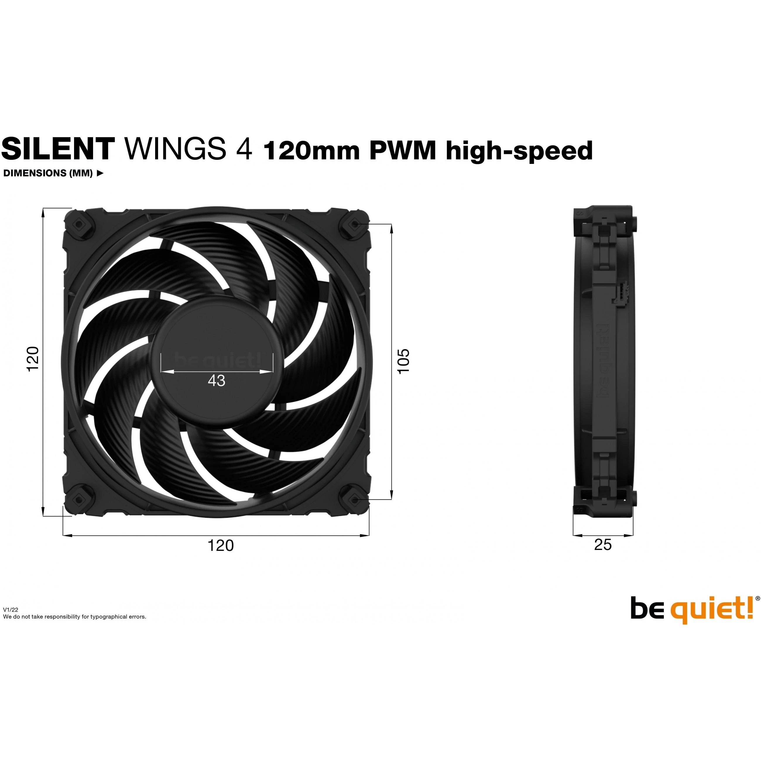 SilentWings 4 120 mm ventiliatoriaus techniniai matmenys
