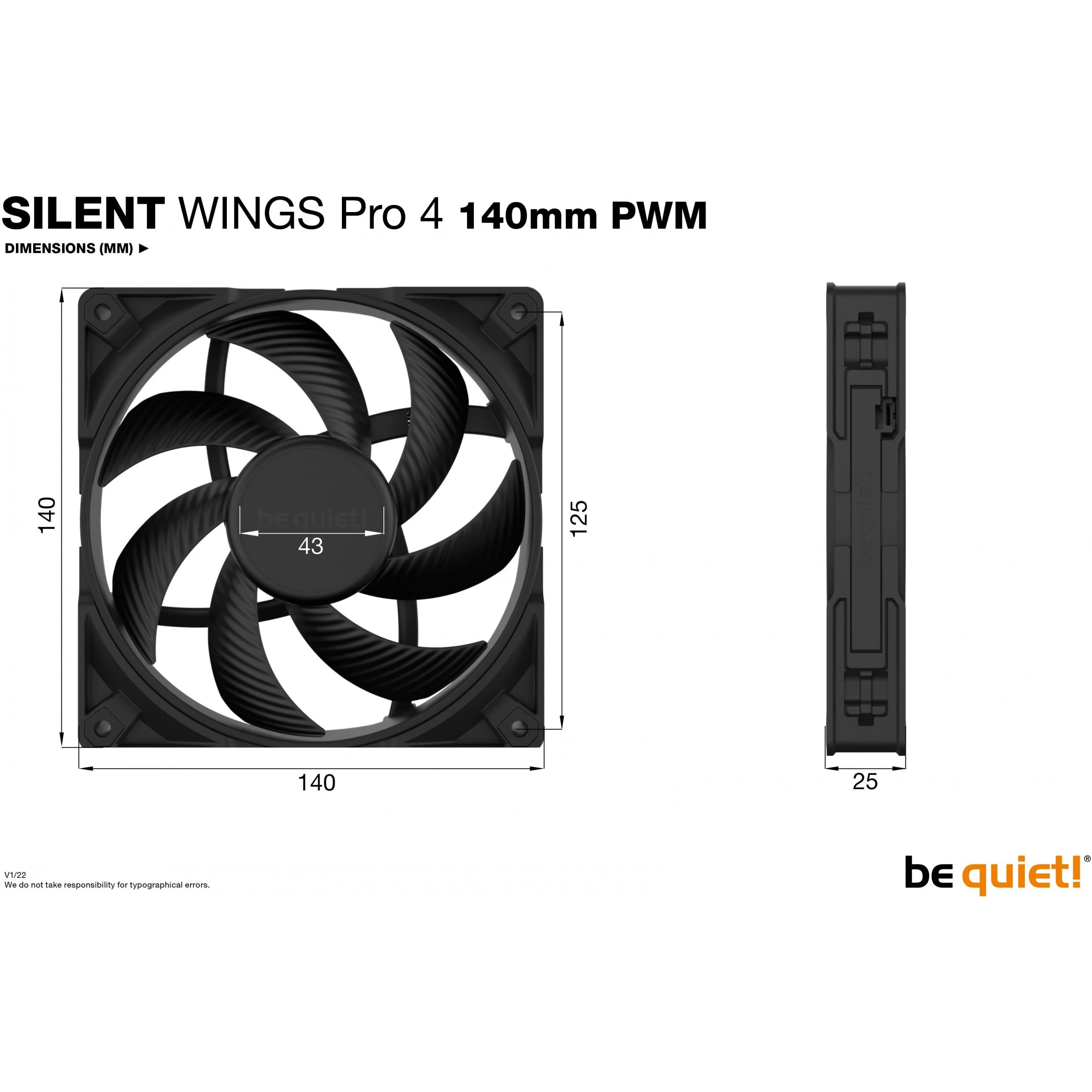 Be Quiet! Korpuso ventiliatorius SILENT WINGS PRO 4, 140mm PWM