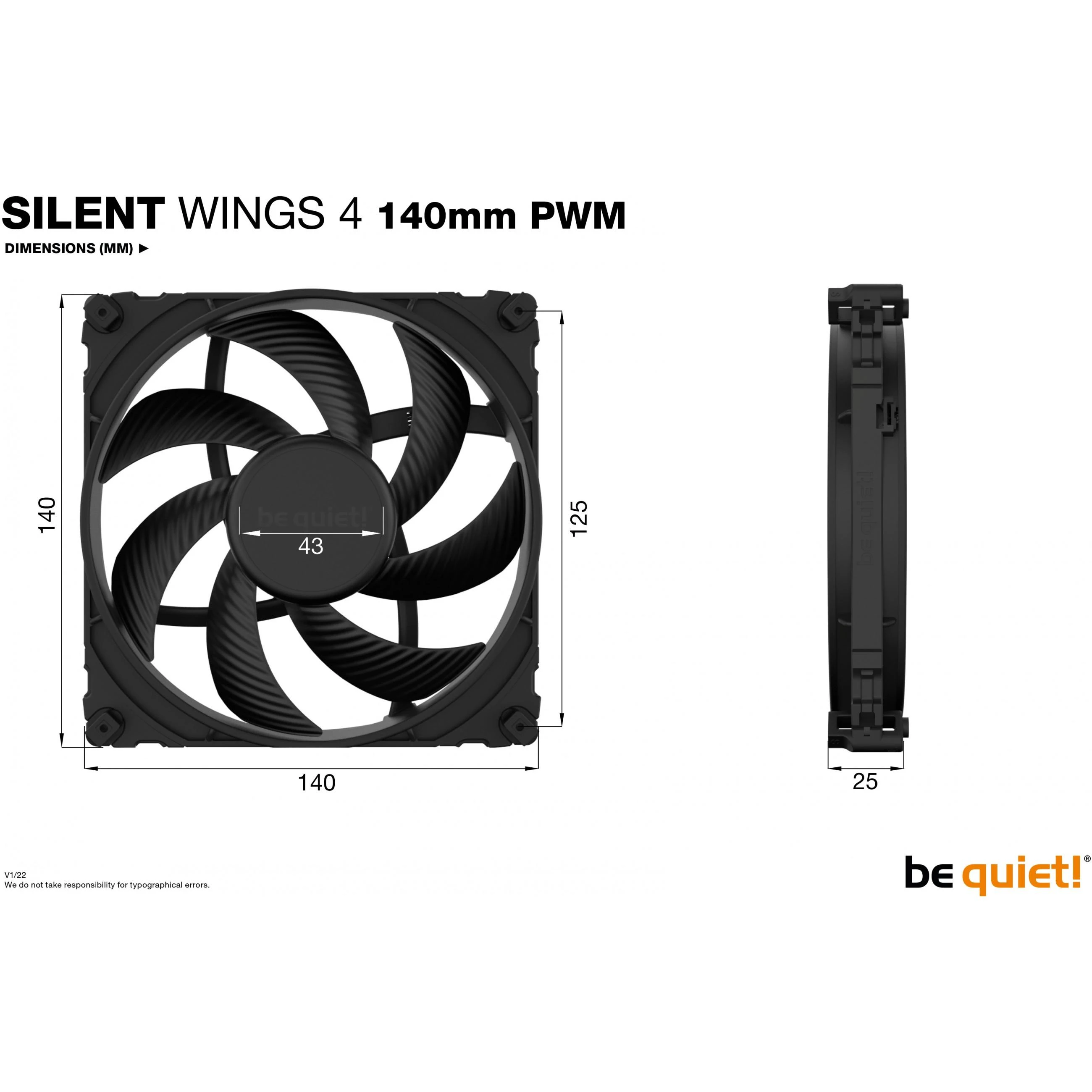Oro aušintuvas korpusui be quiet! BL096 Silent Wings 4, 140 mm x 140 mm
