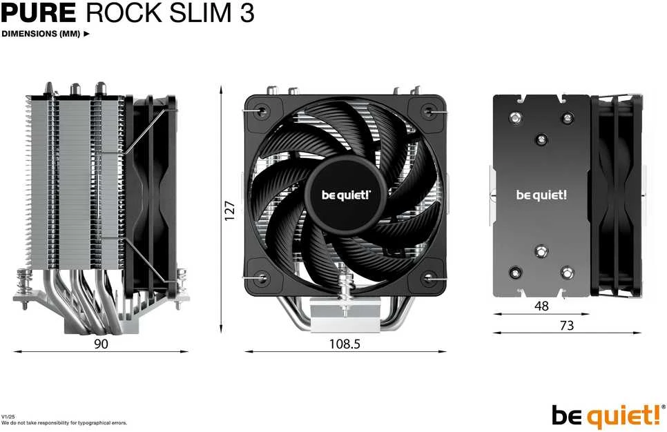 „Be Quiet! Pure Rock Slim 3“ procesoriaus aušintuvas, 130 W TDP, Ø 100 mm, juodas