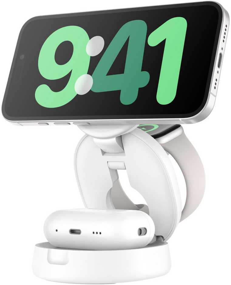 Belkin „Boost Charge“ sulankstomas akumuliatorius, 3 viename, įkroviklis, Qi2, su WIZ034kqWH
