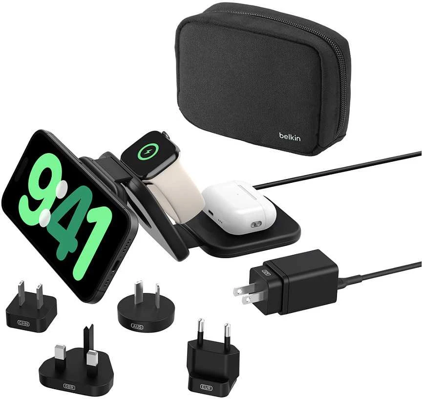 Belkin BOOST CHARGE PRO QI2 3-IN-1/MAGN kelioninis įkroviklis 15W, juodas