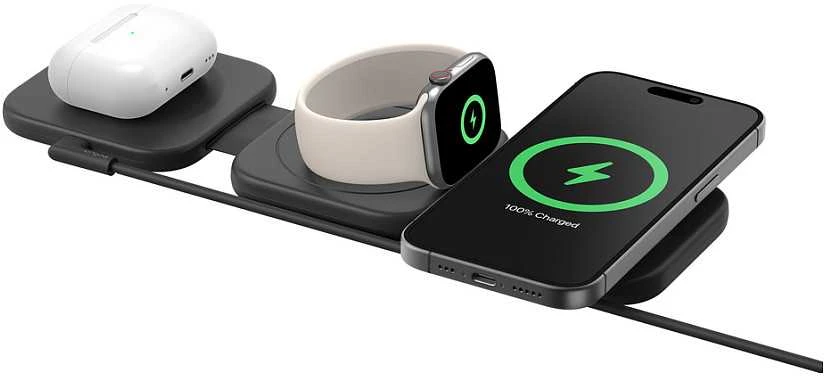 Belkin BOOST CHARGE PRO QI2 3-IN-1/MAGN kelioninis įkroviklis 15W, juodas