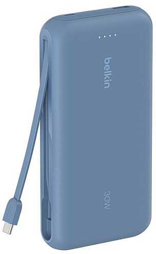 „Belkin“ nešiojamoji baterija, 20 000 mAh, mėlyna, 30 W, integruotas USB-C korpusas, BPB024hqBL