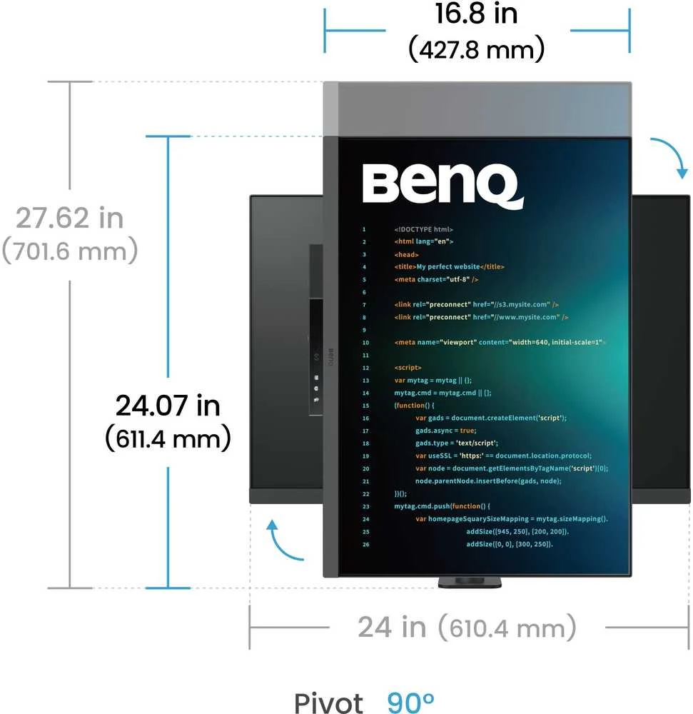Monitorius BENQ RD280UA 28,2 colio IPS 3840x2560 350cd/m2 5ms HDMI 2.0 DP USB tipas C PD90W HUB USB KVM Pivot