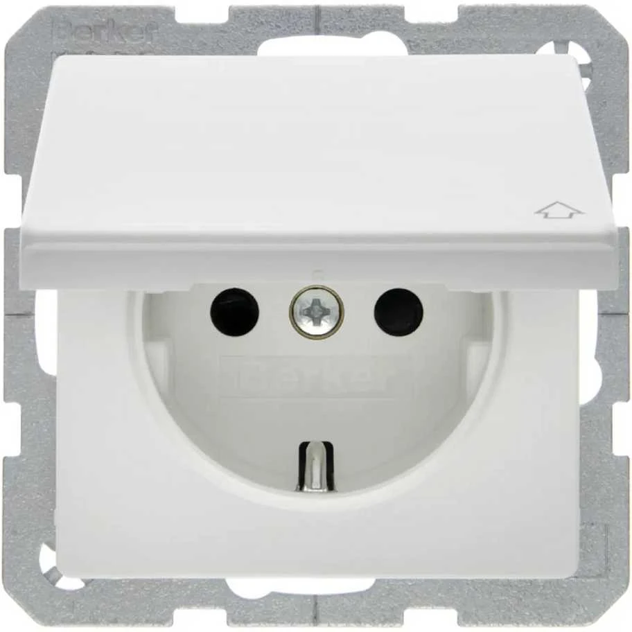 Berker Hager Polo 47516089 Q.1 SCHUKO lizdas su savaime užsidarančiu dangteliu sniego baltumo aksomas 47516089