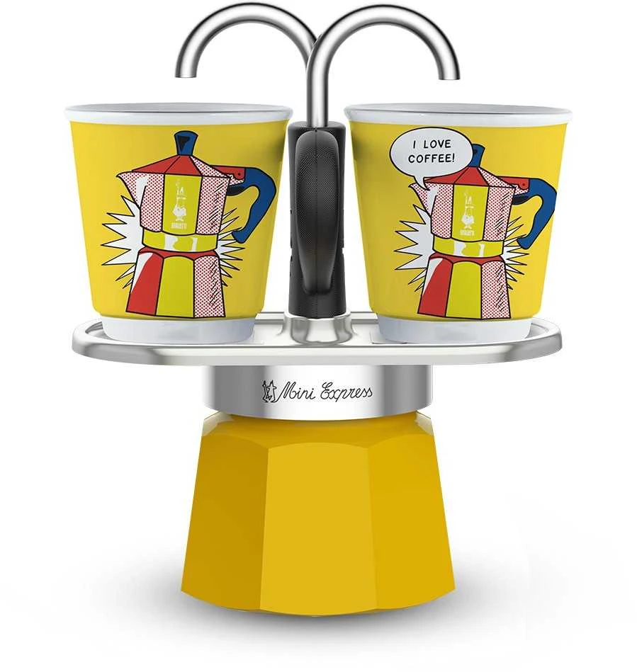 Bialetti Mini Express Lichtenstein Mokos gaminimo indas Sidabras, Geltona