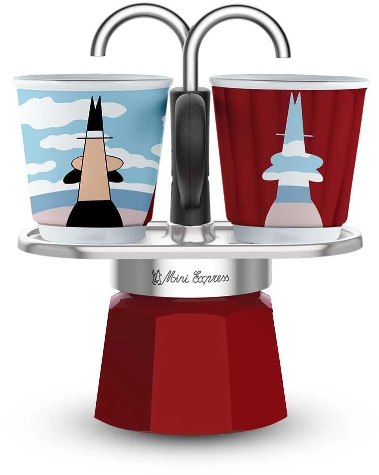 Bialetti Mini Express raudonas kavinukas su dviem puodeliais