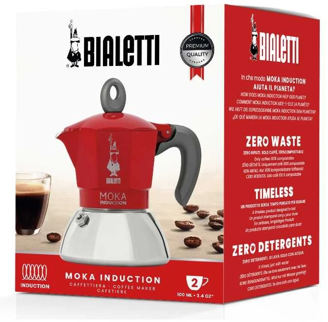 Kavinukas Bialetti Moka Induction 2TZ (100ml), raudonas