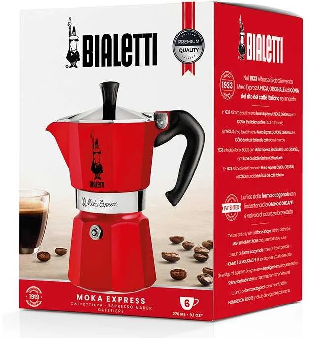 Moka puodas BIALETTI Moka Express (Netaikoma, raudona spalva)