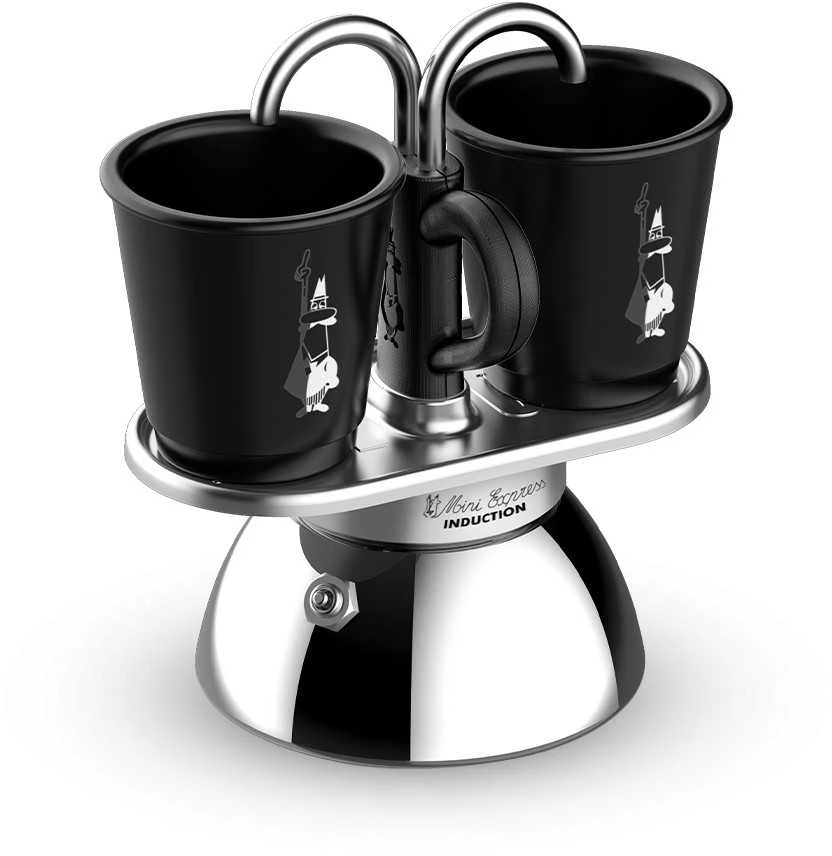 Bialetti Mini Express Induction 2TZ (100ml) + 2 Juoda puodeliai