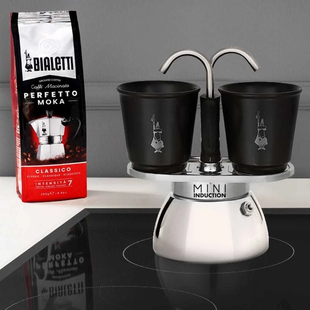 Bialetti Mini Express Induction 2TZ (100ml) + 2 Juoda puodeliai