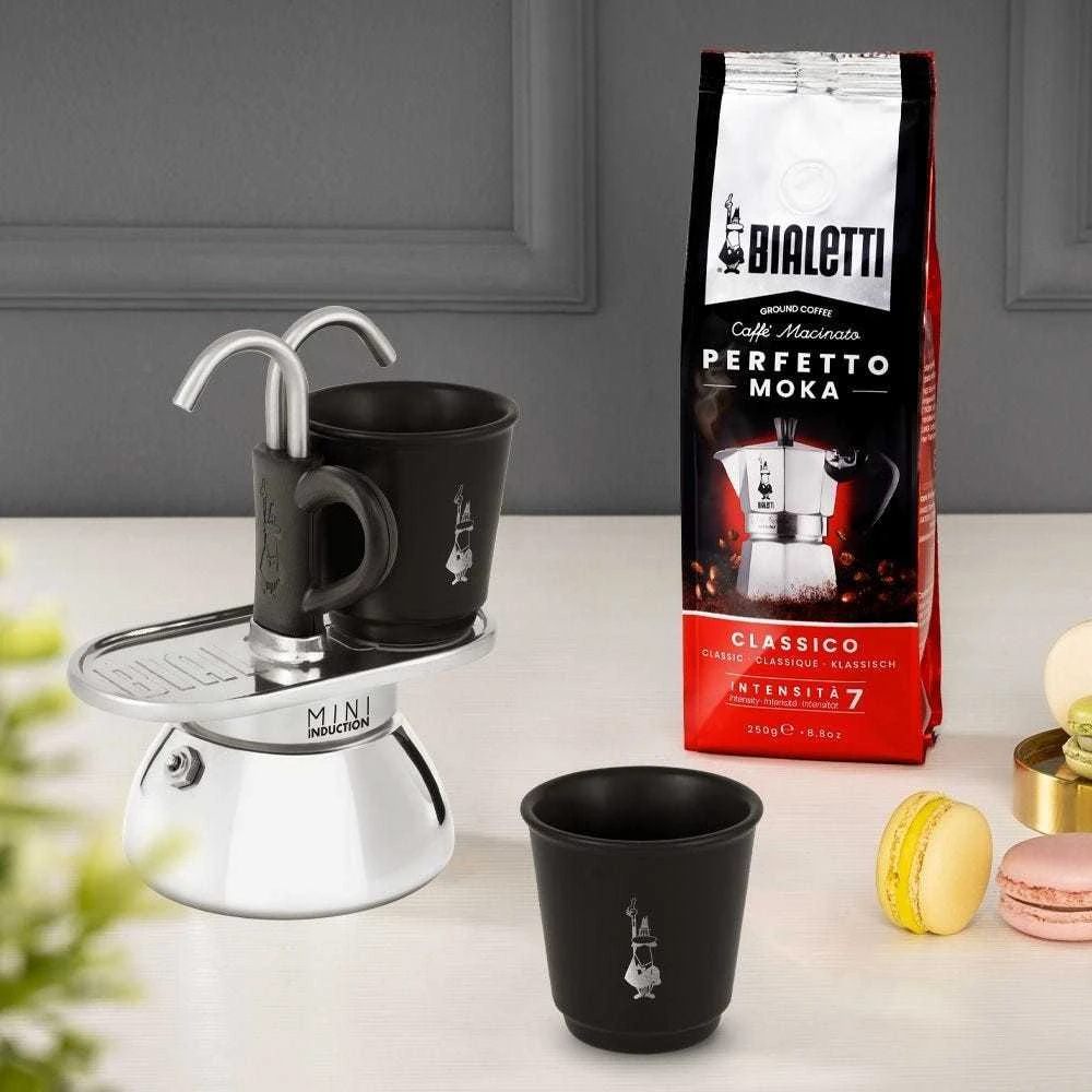 Bialetti Mini Express Induction 2TZ (100ml) + 2 Juoda puodeliai