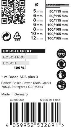 Bosch „EXPERT SDS plus-7X“ smūginių grąžtų rinkinys 5/6/6/8/8/10/12 mm 7 vnt. (2608900195)