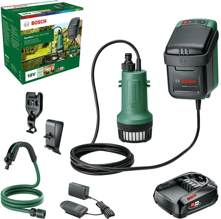 Bosch akumuliatorinis lietaus vandens siurblys GardenPump 18V-2000, 1x2,5Ah