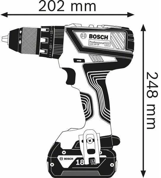 Bosch Akumuliatoriniai smūginiai gręžtuvai-suktuvai GSB 18V-28, be akumuliatoriaus ir kroviklio