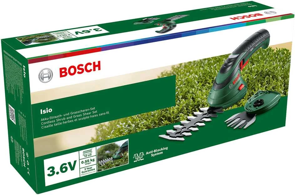 Krūmų ir žolės akumuliatorinių žirklių rinkinys Bosch Isio