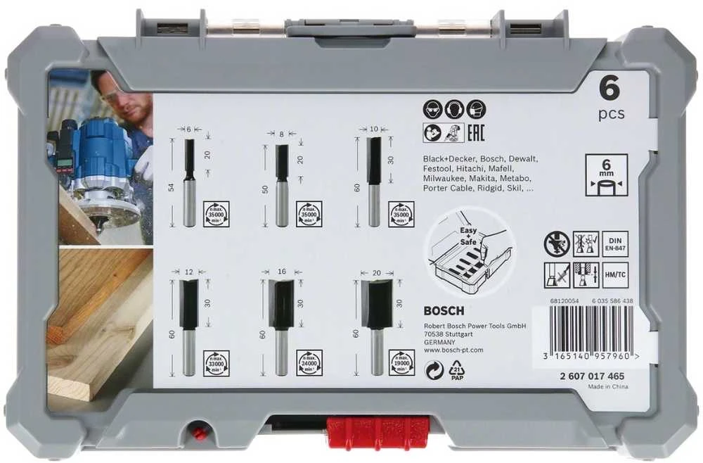 Bosch 6 daliu frezų kompl. 8 mm kotu,"Straight"