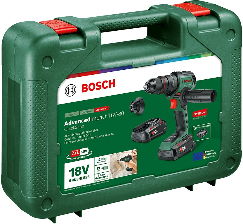 Suktuvas - gręžtuvas Bosch AdvancedImpact 18V-80 QuickSnap 2 x akumulator 2.5 Ah (06039E2102)