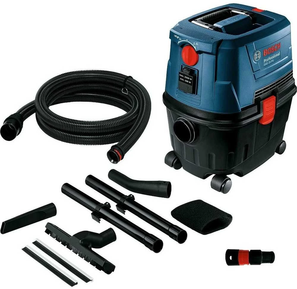 Bosch dulkių siurblys GAS 15 PS 15L su maitinimo lizdu įrankiui