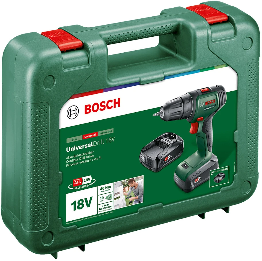 Bosch Universal Drill 18V (2x1,5) Akumuliatorinis dviejų greičių gręžtuvas - suktuvas