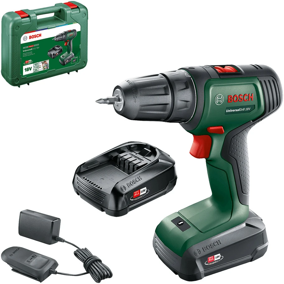 Bosch Universal Drill 18V (2x1,5) Akumuliatorinis dviejų greičių gręžtuvas - suktuvas