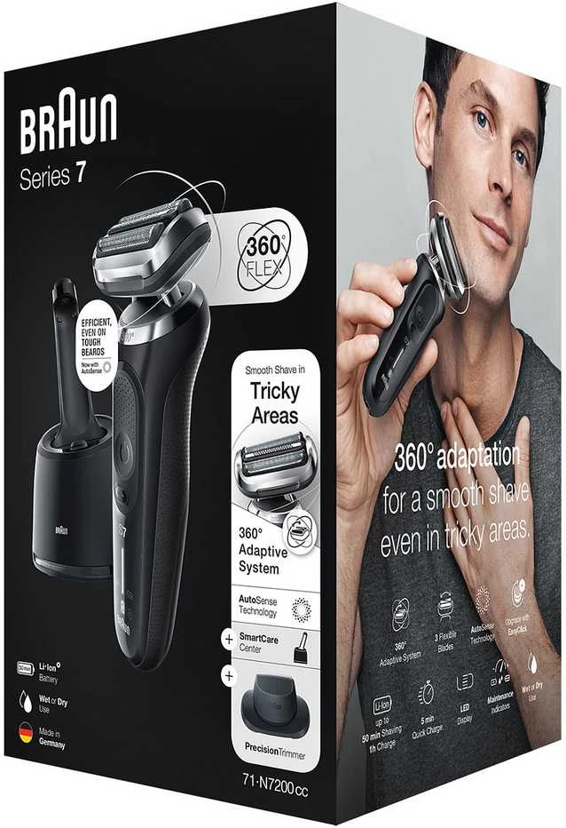 Barzdaskutė Braun Series 7 71-N7200cc Drėgno ir sauso skutimo skustuvas Juodas