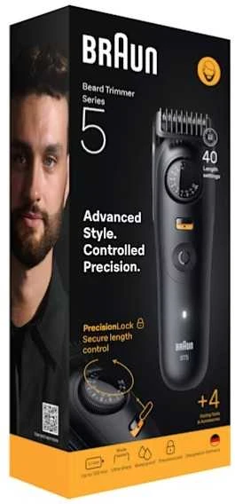 Barzdaskutė Braun BeardTrimmer 9 BT5520 barzdos kirpimo mašinėlė Baterija 40 2 cm „Wet & Dry“ Juoda