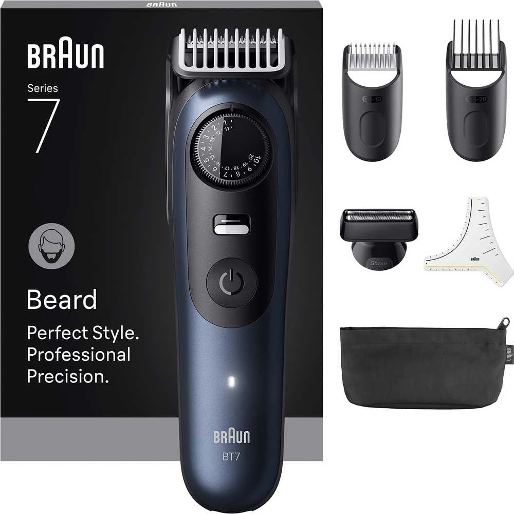 Braun BeardTrimmer 7 BT7520 Baterija 40 2 cm „Wet & Dry“ Juoda, Mėlyna