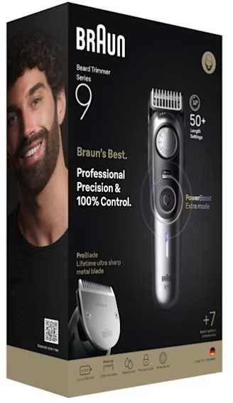 „Braun“ barzdos kirpimo mašinėlė 9 serija, +7 kirpimo įrankiai, BT9520 - matinio chromo spalvos