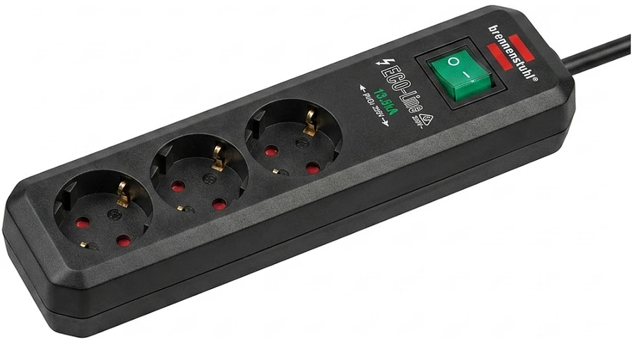 Brennenstuhl Eco-Line,prailgintuvas 3xCEE 7/4, 1xCEE 7/7, jungtukas, viršįtampių apsauga , 1.5m, apsauga nuo augintinių, juodas 1158810315 / GT-445