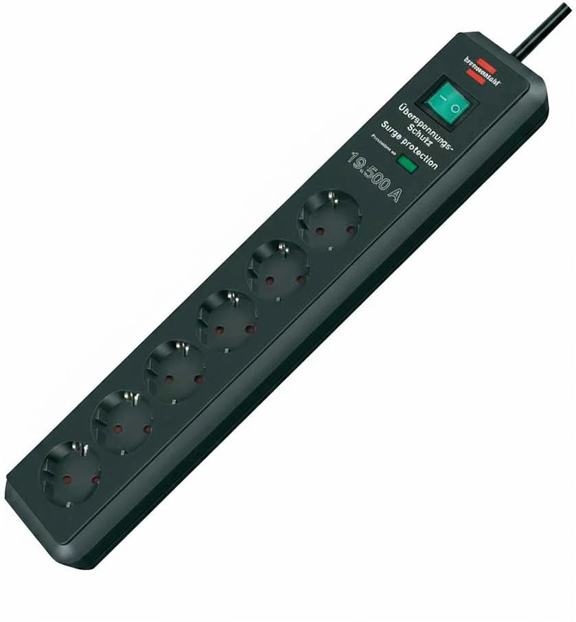 Brennenstuhl Secure-Tec 19.500A prailgintuvas su 6 lizdais ir apsauga nuo viršįtampių, 2m, pilkos spalvos