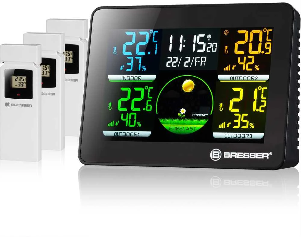 BRESSER Quadro NLX - Termometras / Higrometras su 3 lauko jutikliais