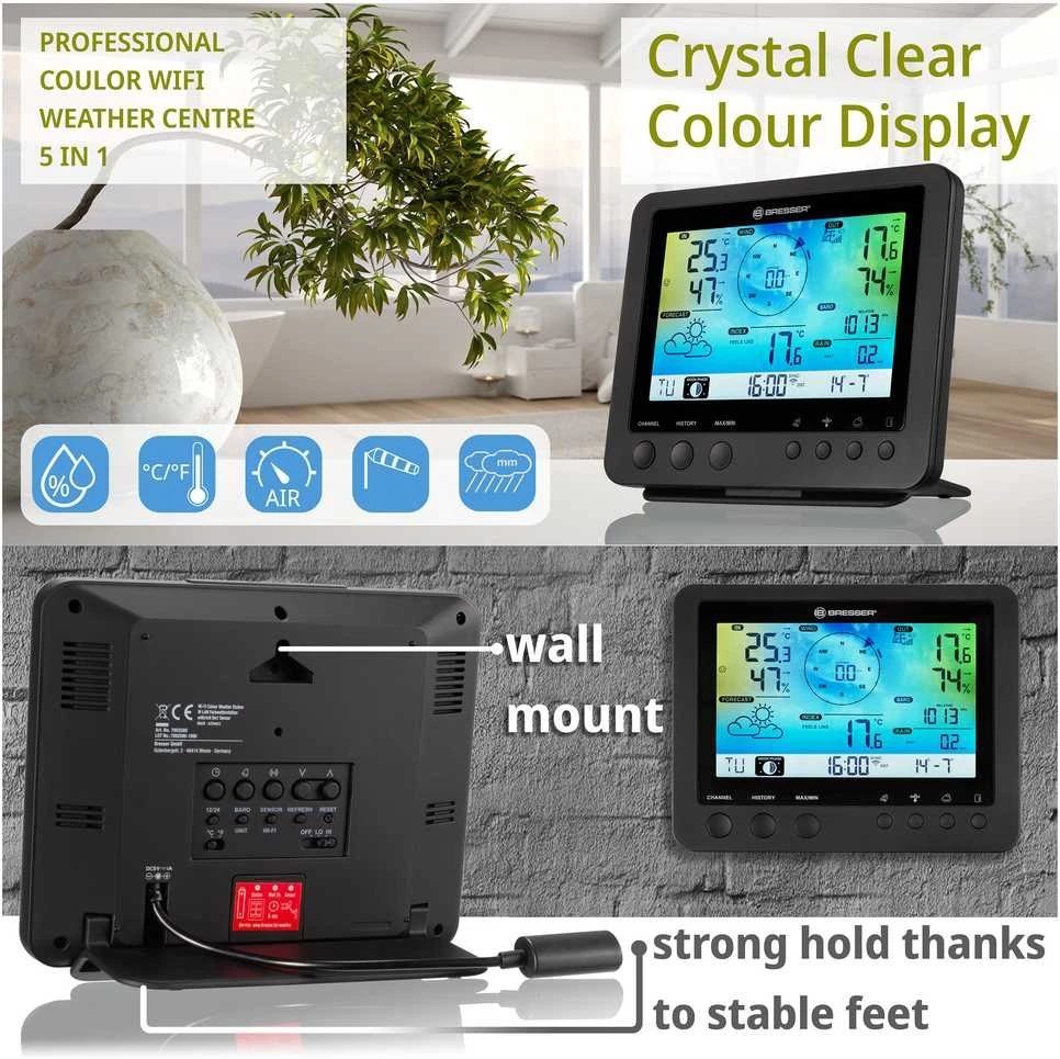 BRESSER WIFI spalvotas orų centras su 5in1 profi jutikliu