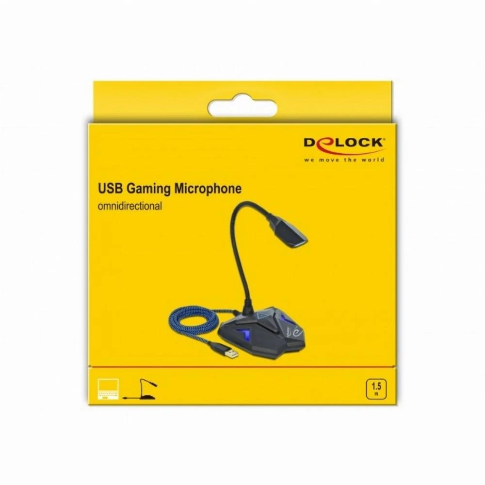 Delock Desktop USB Gaming Mikrofonas mit Schwanenhals und Mute Button