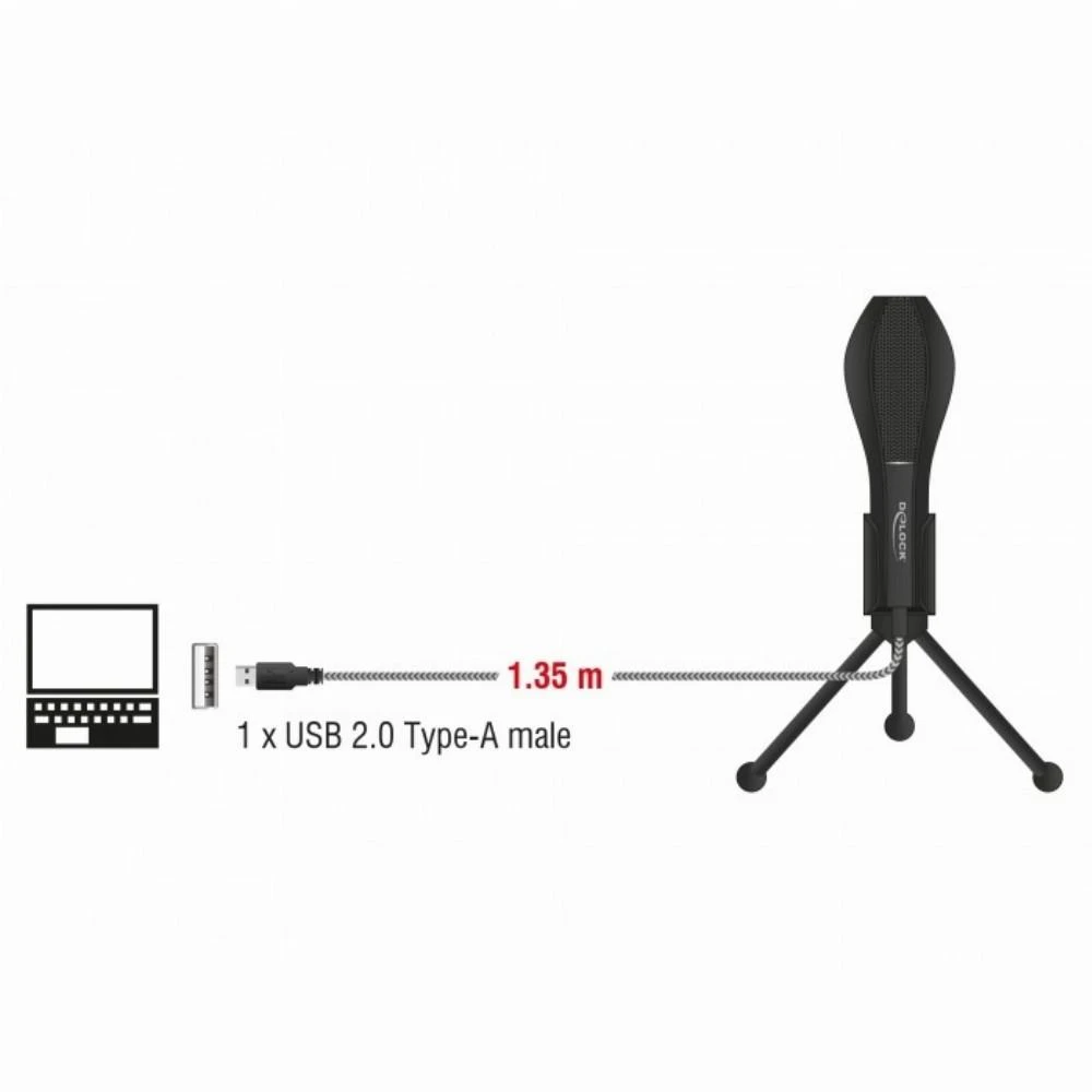 Delock USB Kondensator Mikrofonas mit Tischstnder - ideal fr Gaming, Skypen und Gesang