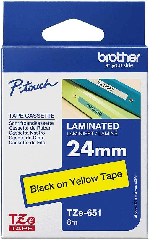 Brother | TZe-651 Laminated Tape | Juodas On Geltona | TZe | 8 m | 2.4 cm