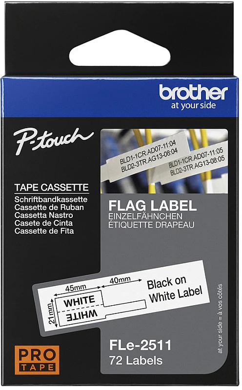 BROTHER FLE2511 21MMX45MM BLCK ANT BALTOS VĖLIAVOS JUOSTOS