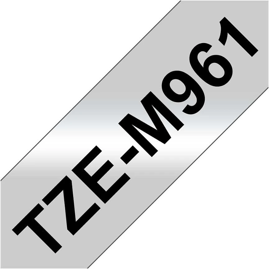 Brother TZe-M961 Metallic Matt Laminated Tape Juodas on Sidabrinis, TZe, 8 m, 3.6 cm