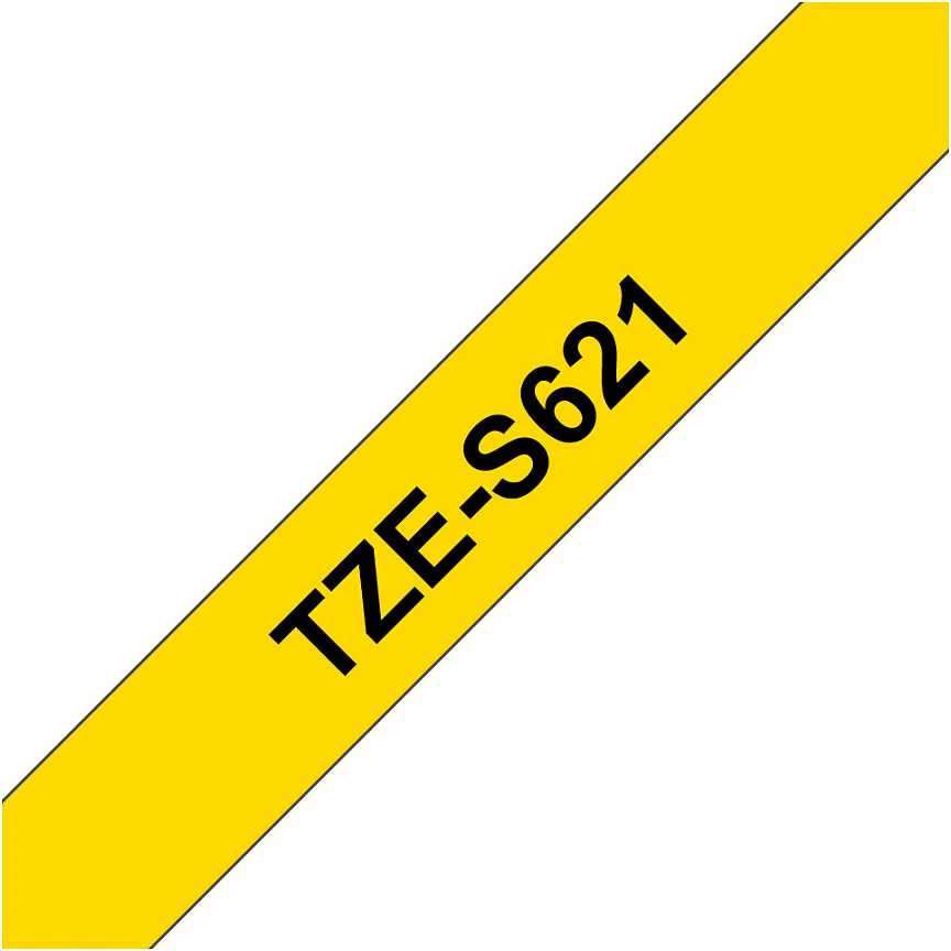 Brother | TZe-S621 Strong Adhesive Laminated Tape | Juodas on Geltona | TZe | 8 m | 9 cm