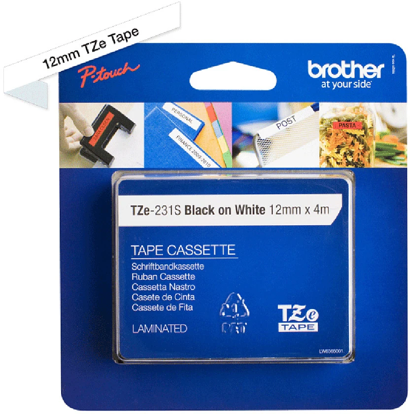 BROTHER TZE231S 12 Juodas ON Baltas