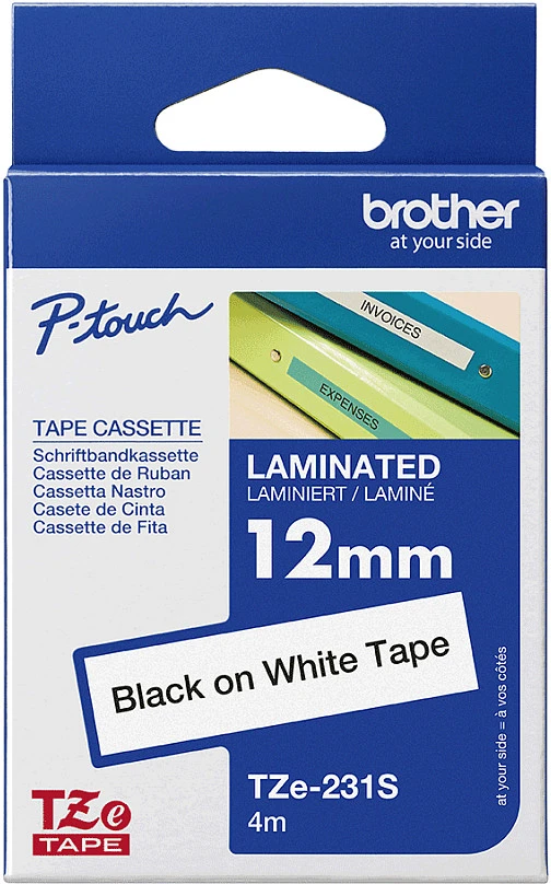 BROTHER TZE231S 12 Juodas ON Baltas
